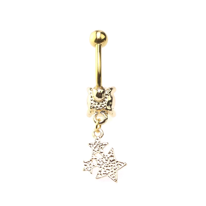 Goldtone Star Cluster Dangle Belly Ring - 14 Gauge