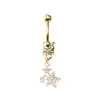 Goldtone Star Cluster Dangle Belly Ring - 14 Gauge