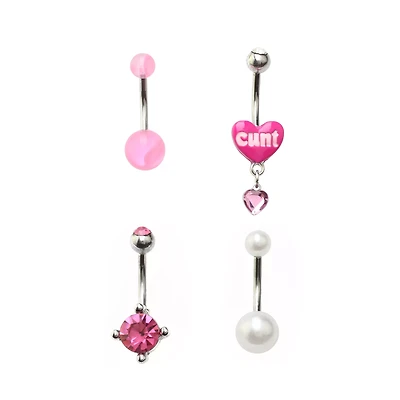 Multi-Pack Cunt Heart Belly Rings 4 Pack - 14 Gauge