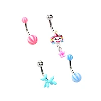 Multi-Pack CZ Circus Belly Rings 4 Pack - 14 Gauge