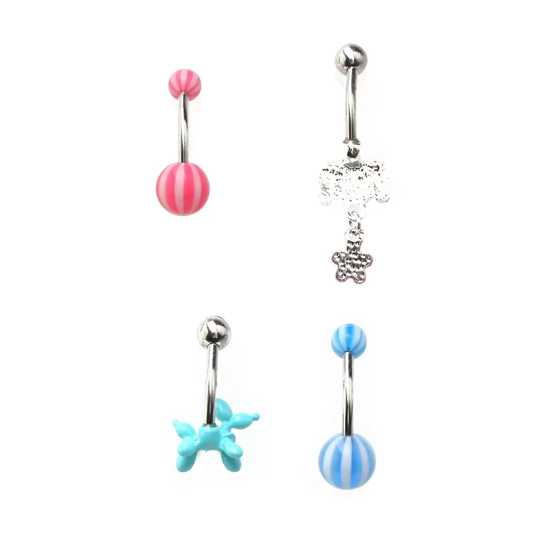 Multi-Pack CZ Circus Belly Rings 4 Pack - 14 Gauge