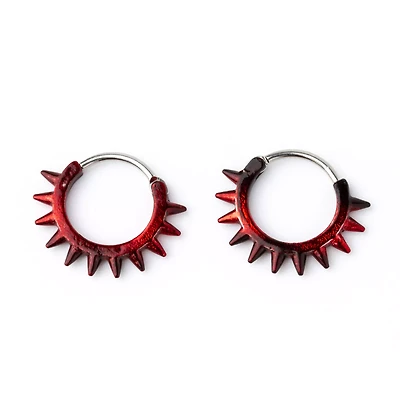 Red and Black Spike Huggie Hoop Earrings