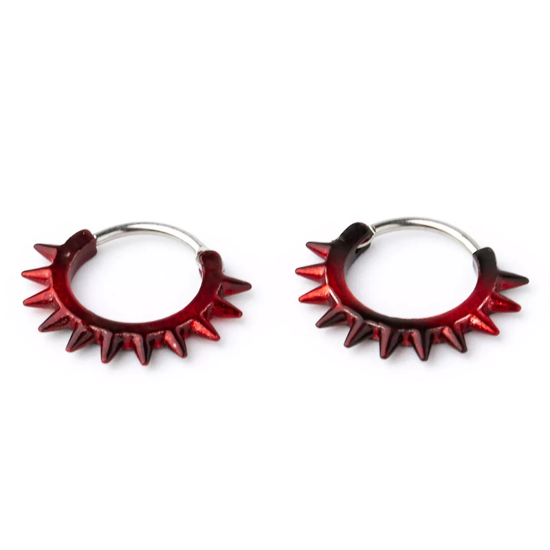 Red and Black Spike Huggie Hoop Earrings
