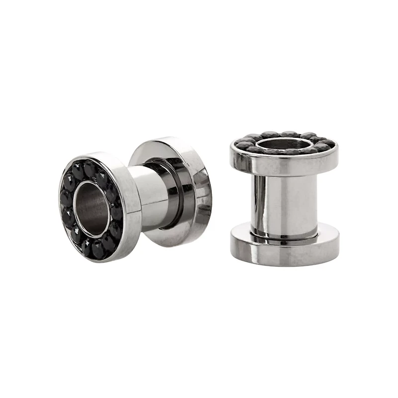 CZ Black Silvertone Screw Fit Tunnels
