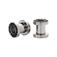 CZ Black Silvertone Screw Fit Tunnels