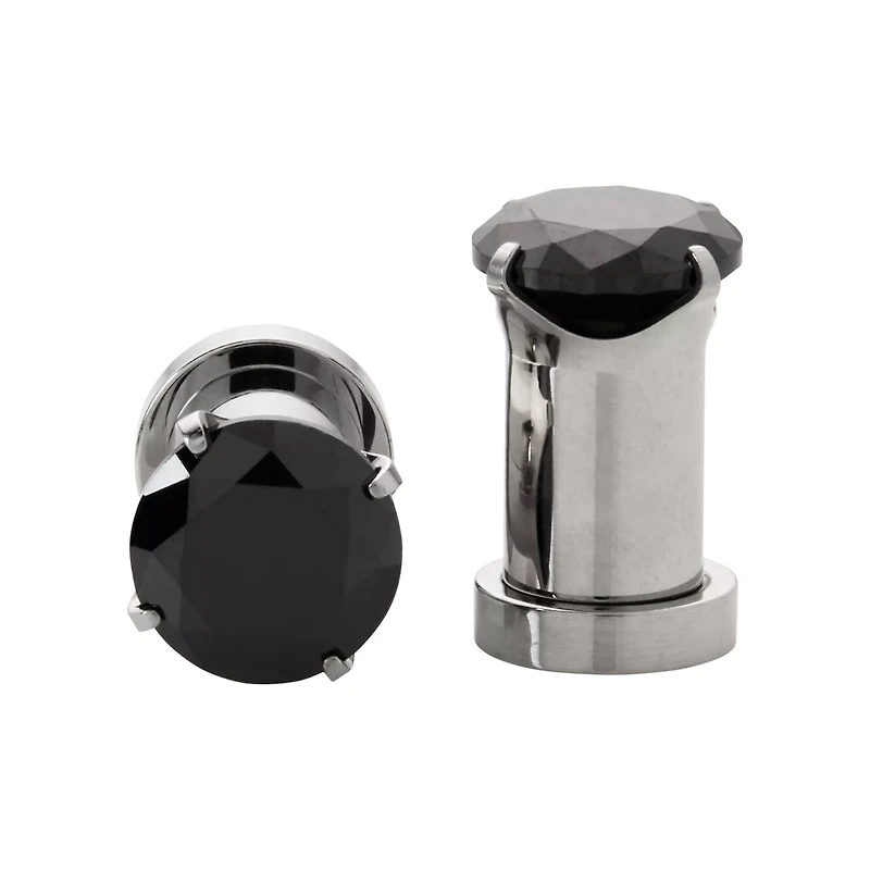 CZ Black Silvertone Screw Fit Plugs