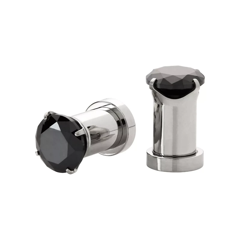 CZ Black Silvertone Screw Fit Plugs