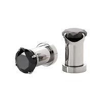 CZ Black Silvertone Screw Fit Plugs
