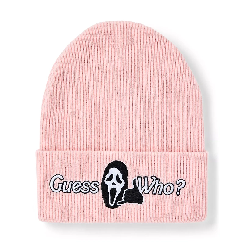 Pink Guess Who Cuff Beanie Hat - Ghost Face