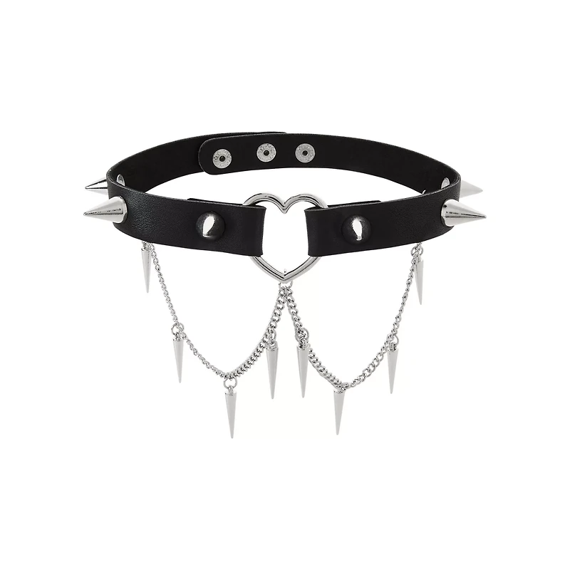 Black Heart Spiked Chain Choker Necklace