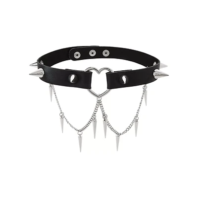 Black Heart Spiked Chain Choker Necklace