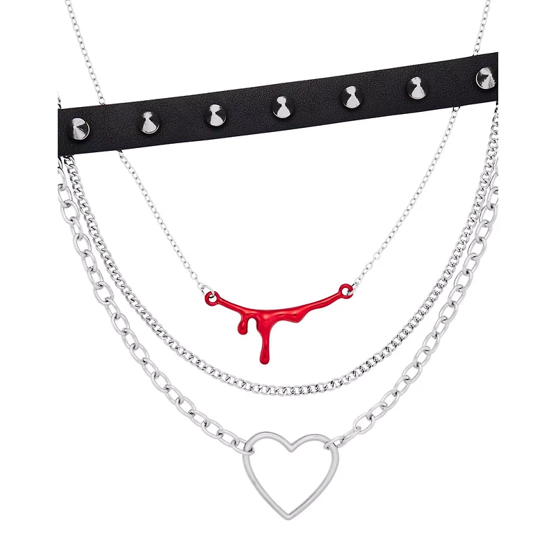 Multi-Pack Spiked Bloody Heart Choker Necklaces - 4 Pack