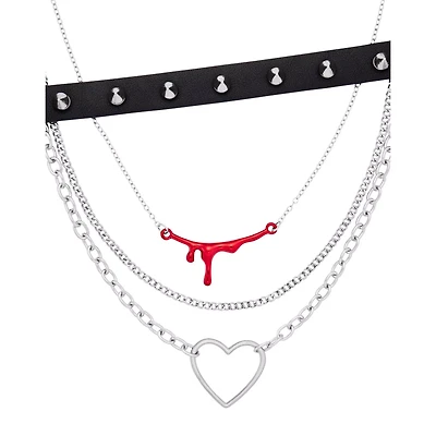 Multi-Pack Spiked Bloody Heart Choker Necklaces - 4 Pack