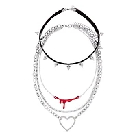 Multi-Pack Spiked Bloody Heart Choker Necklaces - 4 Pack