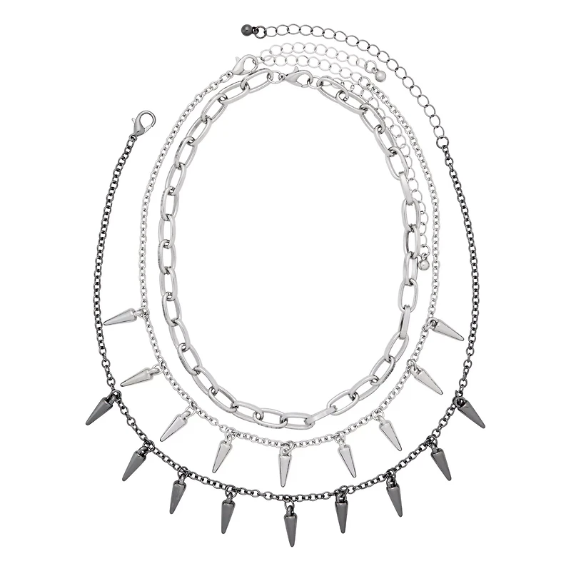 Multi-Pack Chain Spike Choker Necklaces - 3 Pack