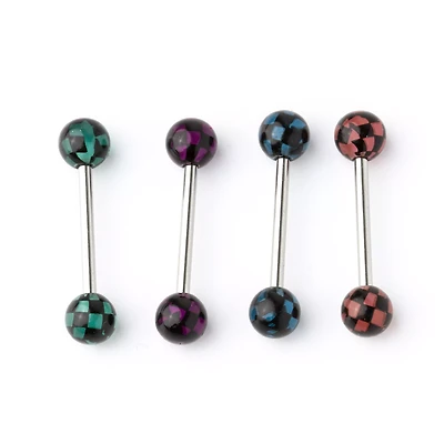 Multi-Pack Multicolored Checkered Prong Barbells 4 Pack - 14 Gauge