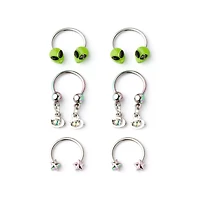 Multi-Pack Alien Horseshoe Rings 3 Pair - 16 Gauge