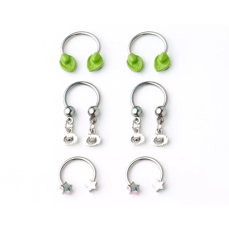 Multi-Pack Alien Horseshoe Rings 3 Pair - 16 Gauge