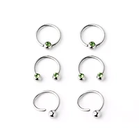 Multi-Pack Green CZ Horseshoe and Captive Rings 3 Pair - 16 Gauge