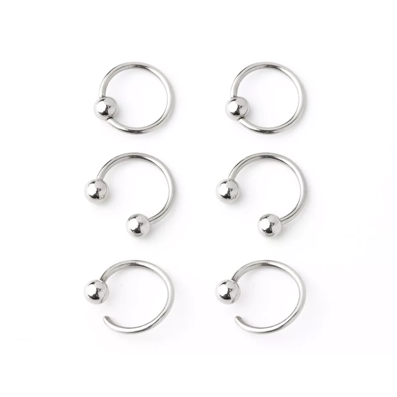 Multi-Pack Green CZ Horseshoe and Captive Rings 3 Pair - 16 Gauge