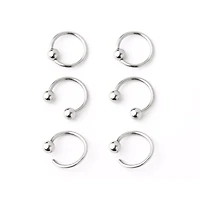 Multi-Pack Green CZ Horseshoe and Captive Rings 3 Pair - 16 Gauge