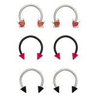 Multi-Pack CZ Red Devil Horseshoe Rings 16 Gauge - 3 Pair