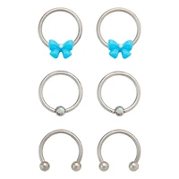 Multi-Pack Silvertone Bow Horseshoe and Captive Rings 16 Gauge - 3 Pair