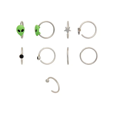Multi-Pack Alien and Star Nose Hoops 9 Pack - 20 Gauge