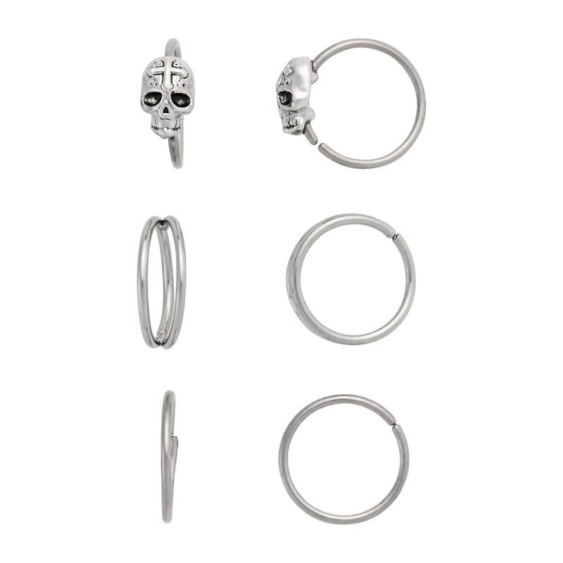 Multi-Pack Skull and Illusion Double Hoops 6 Pack - 20 Gauge
