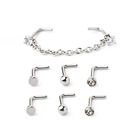 Multi-Pack Silver-Tone Chain and L-Bend Nose Rings 4 Pair