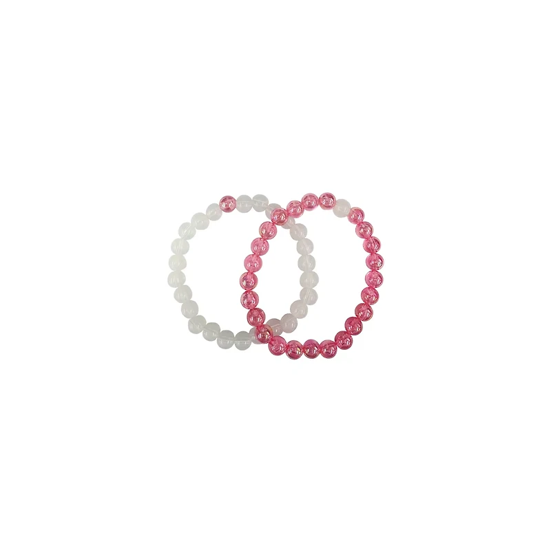 White and Pink Long Distance Beaded Bracelets