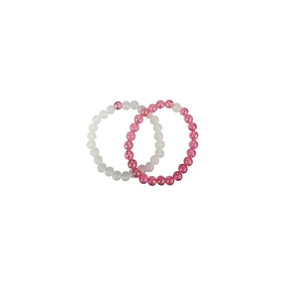 White and Pink Long Distance Beaded Bracelets
