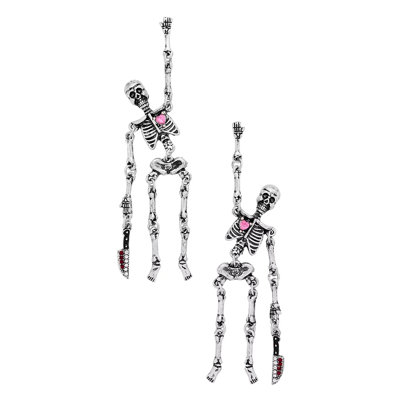 CZ Skeleton Knife Dangle Earrings