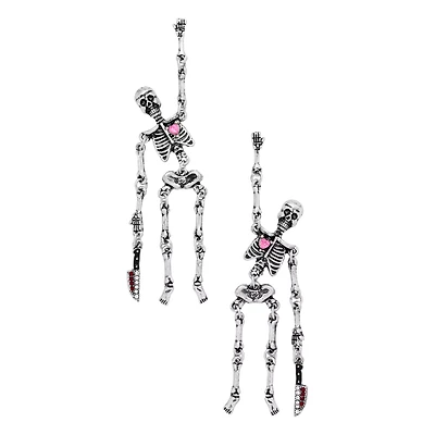 CZ Skeleton Knife Dangle Earrings