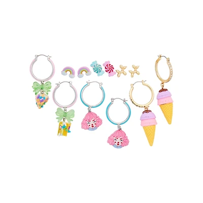 Multi-Pack Clown & Treats Stud Earrings and Dangle Earrings 6 Pair - 20 Gauge