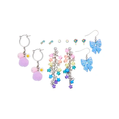 Multi-Pack CZ Star Lollipop Bow Stud Earrings and Dangle Earrings 6 Pair - 20 Gauge