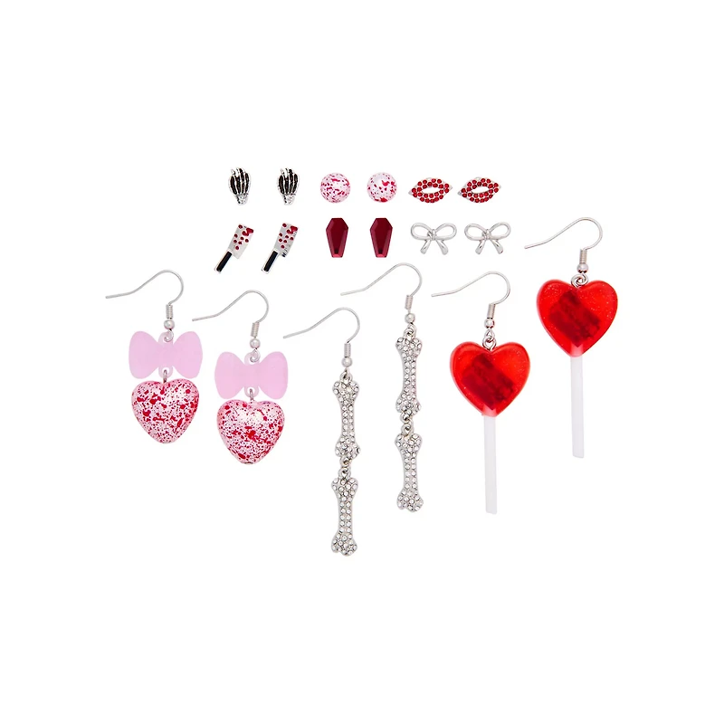 Multi-Pack Love & Death Stud Earrings and Dangle Earrings 9 Pair - 20 Gauge