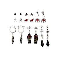 Multi-Pack Pentagram Bird Rose Earrings - 9 Pair