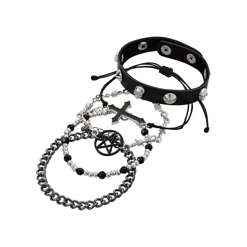Multi-Pack Pentragram and Cross Chain Bracelets - 5 Pack