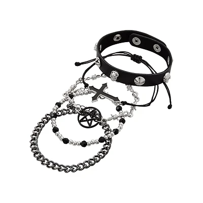Multi-Pack Pentragram and Cross Chain Bracelets - 5 Pack