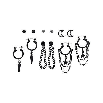 Multi-Pack Black Moon and Star Earrings - 6 Pack