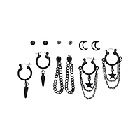 Multi-Pack Black Moon and Star Earrings - 6 Pack