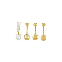 Multi-Pack 14K Gold-Plated CZ Heart Belly Rings 4 Pack - 14 Gauge