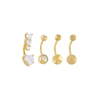 Multi-Pack 14K Gold-Plated CZ Heart Belly Rings 4 Pack - 14 Gauge