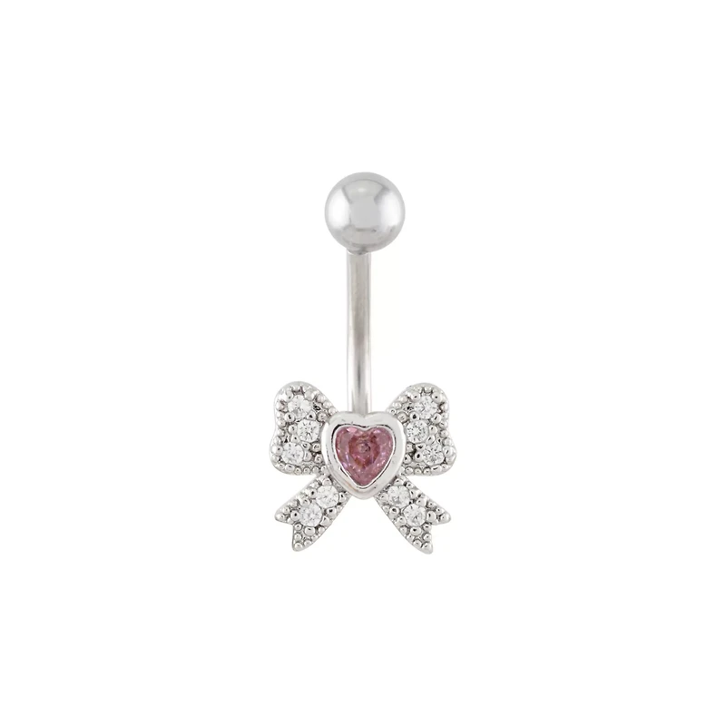 Heart Bow Dangle Belly Ring - 14 Gauge