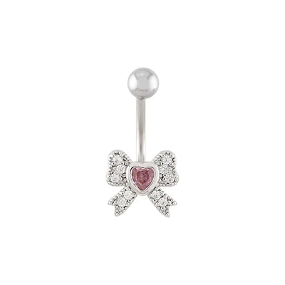 Heart Bow Dangle Belly Ring - 14 Gauge