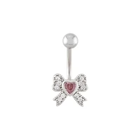 Heart Bow Dangle Belly Ring - 14 Gauge