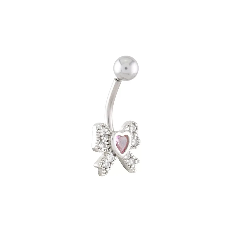 Heart Bow Dangle Belly Ring - 14 Gauge