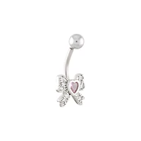 Heart Bow Dangle Belly Ring - 14 Gauge