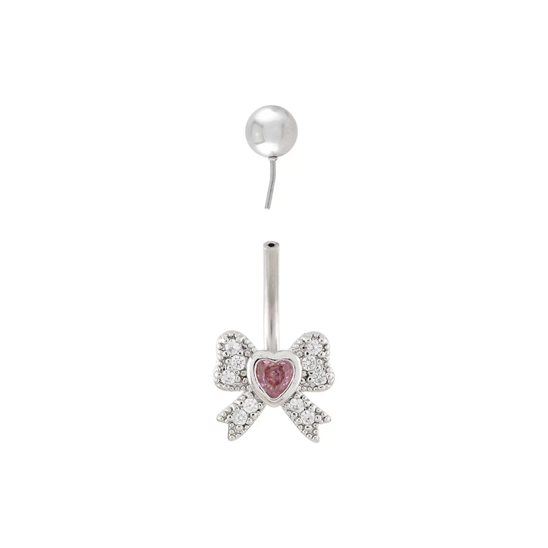 Heart Bow Dangle Belly Ring - 14 Gauge